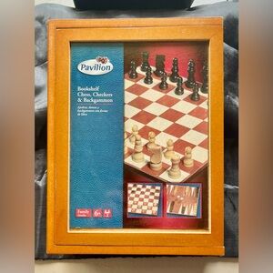 ♟️ Pavilion 3-in-1 Bookshelf Game Set – Chess, Checkers & Backgammon!